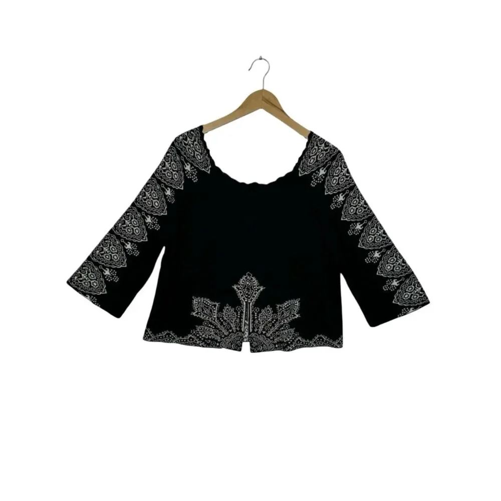 COLDWATER CREEK Black & White One Button Cardigan Cotton Blend Size Medium